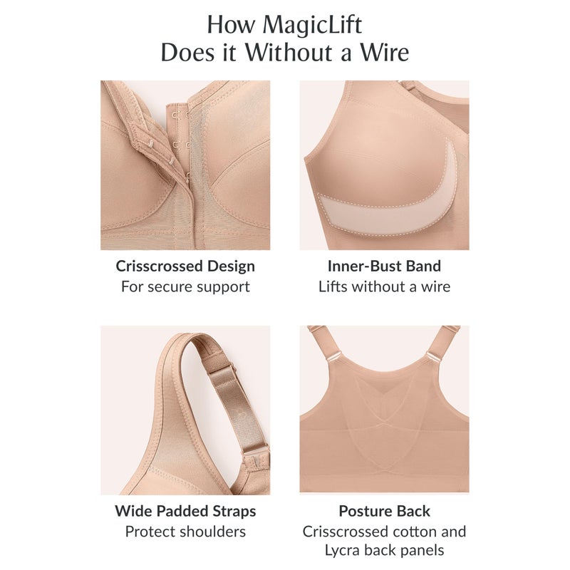 Glamorise Posture Back Front-Closure Full Figure Plus Size MagicLift Bra Wirefree #1265 CafÃ© - Image 5